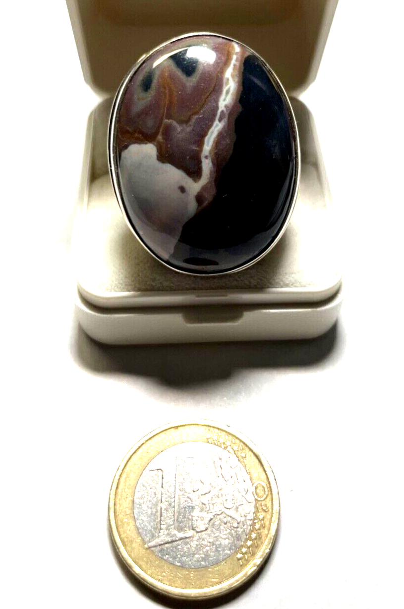 Solider 925 Silber Ring Silberring schöner Achat Ø 18,4 mm RG 58 gepflegt unisex12