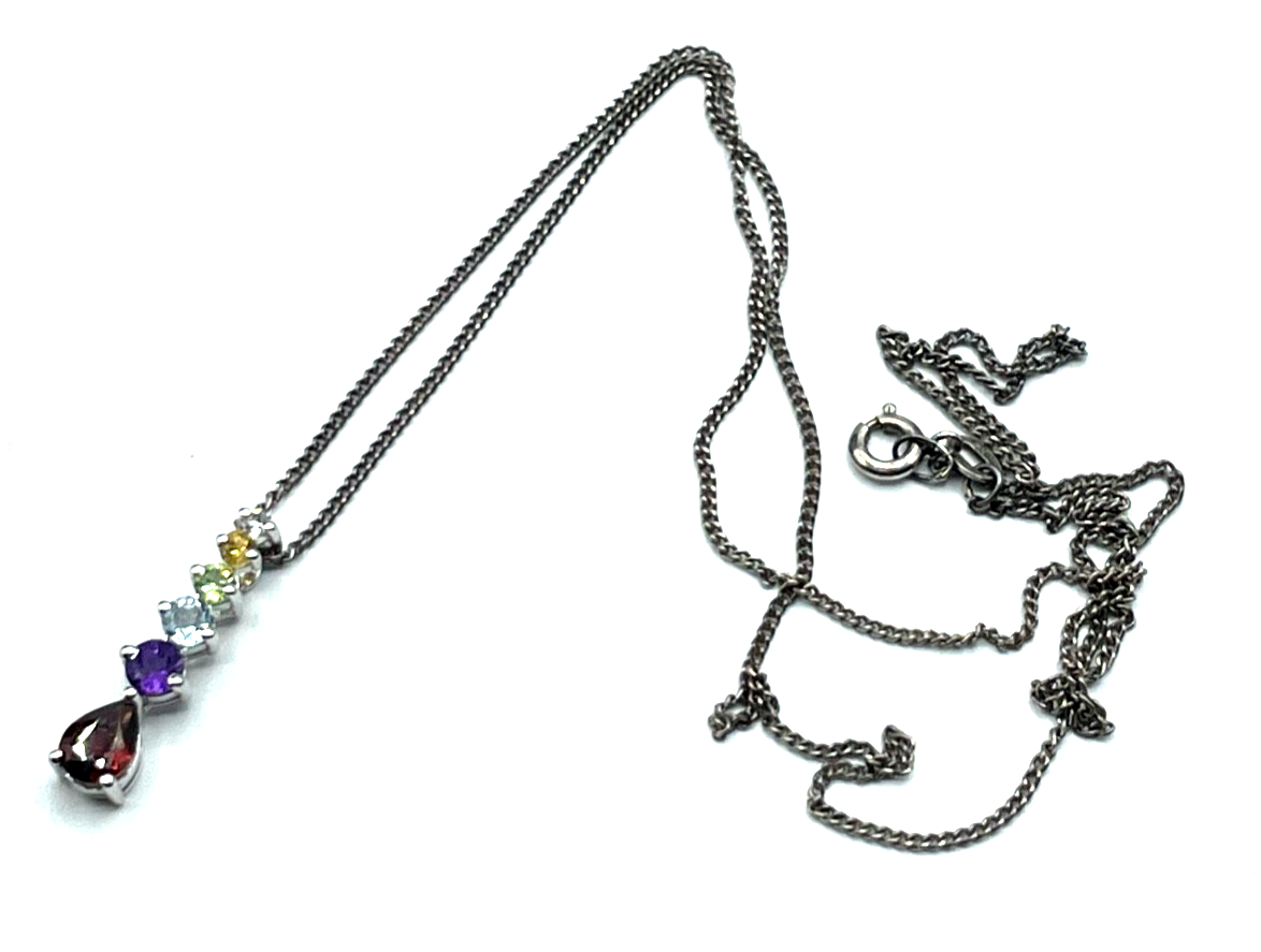 Moderner 925 Silber Anhänger mit 6 Farbsteinen an 53,5cm langer 835 Silberkette3