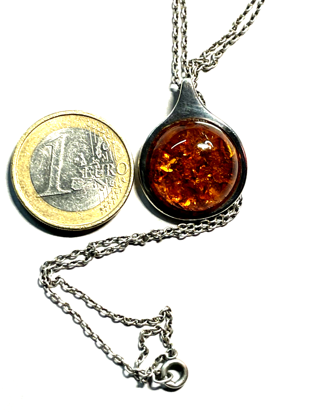 Vintage FS Franz Scheurle Bernstein Cabochon Anhänger 925 Silber an Silberkette8