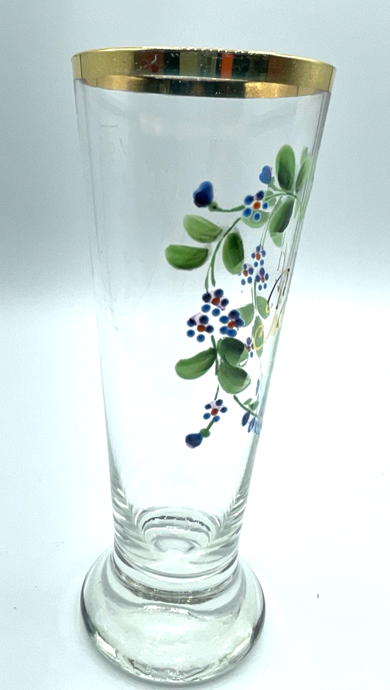 Antik Glas Jugendstil Andenkenglas Prosit Vergissmeinnicht Kaltemaille Malerei3