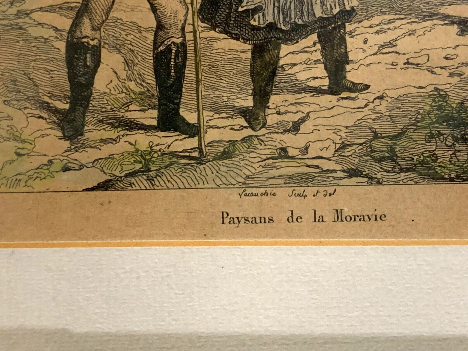 Alexandre Lacauchie - Kupferstich koloriert - Bauern Mährens Trachten Mode 18306