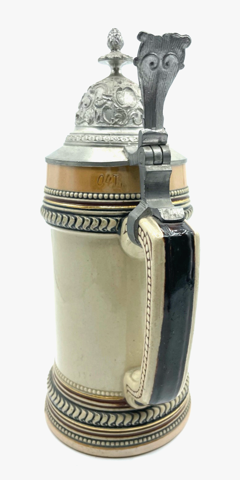 Antik Steinzeug Bierkrug Krug Zinn Deckel handbemalt Wirtshaus 0,4 Ltr. um 19004