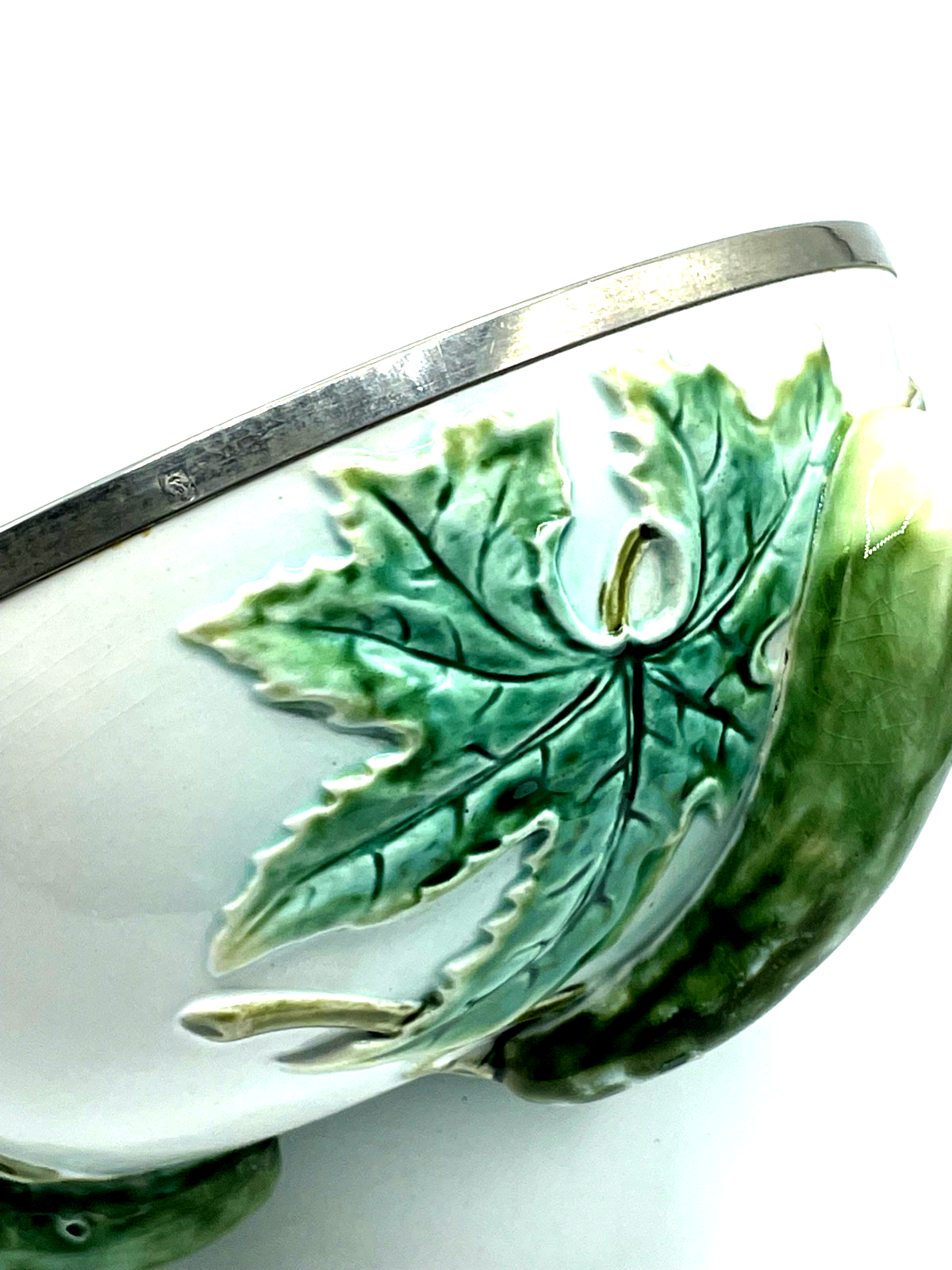 Jugendstil WMF dekorative Anbietschale Salatschüssel Gurken Dekor Straussenmarke6