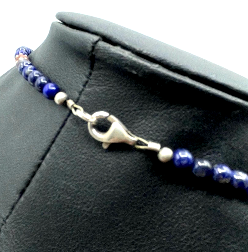 Gemischte Edelstein Kette Collier 925 Silber Elemente + Karabiner wunderschön4