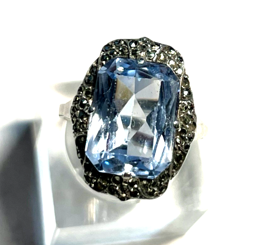 Antik 830 Silber Ring aquamarin farbig wasserblau Spinell 30erJ RG 50 Ø 15,9 mm1