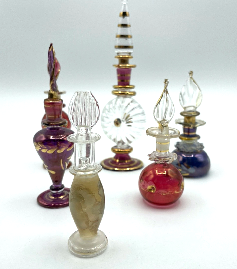 Konvolut 5 vintage verschiedene Glas Parfum Flakon Ägypten Handarbeit gepflegt2