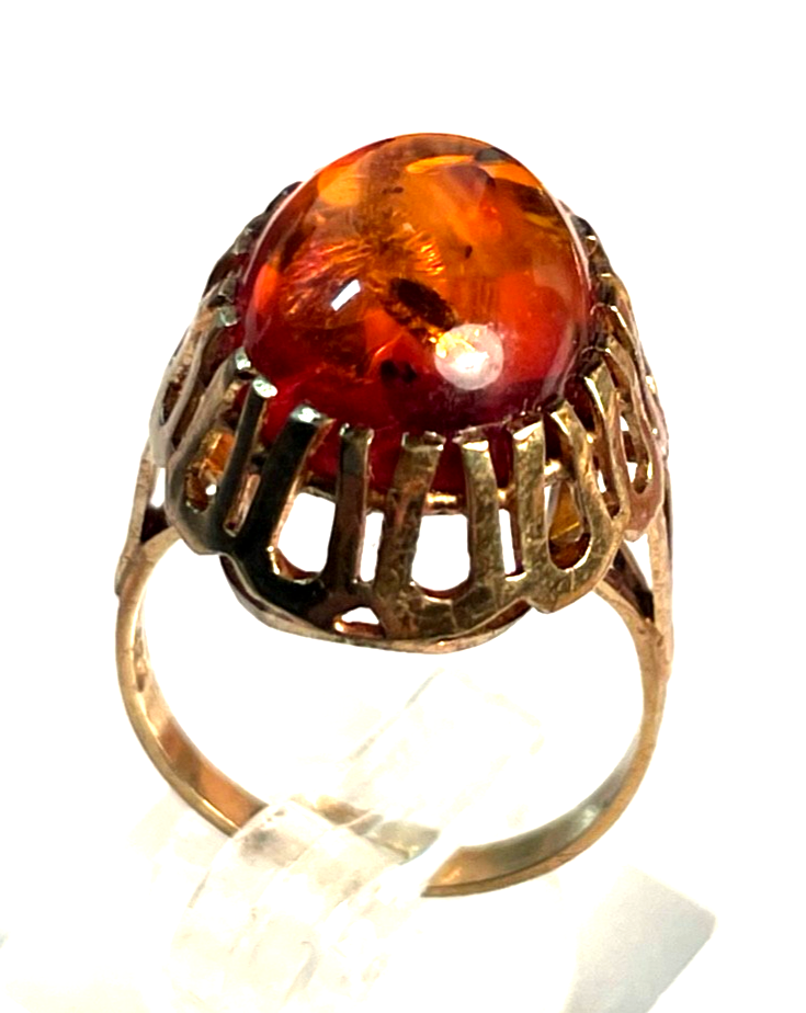 Vintage 333 Gold 8 K Ring Bernstein Cabochon Etagen Fassung Ø 17 mm RG 544
