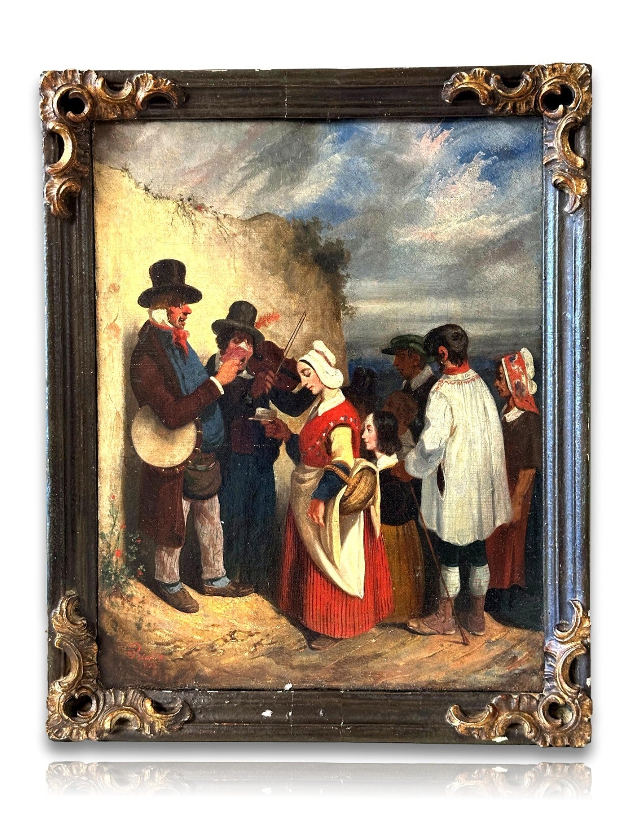 Öl auf Leinwand - Clement Pruche 1811–1890 - Straßenmusiker 1836 - signiert0
