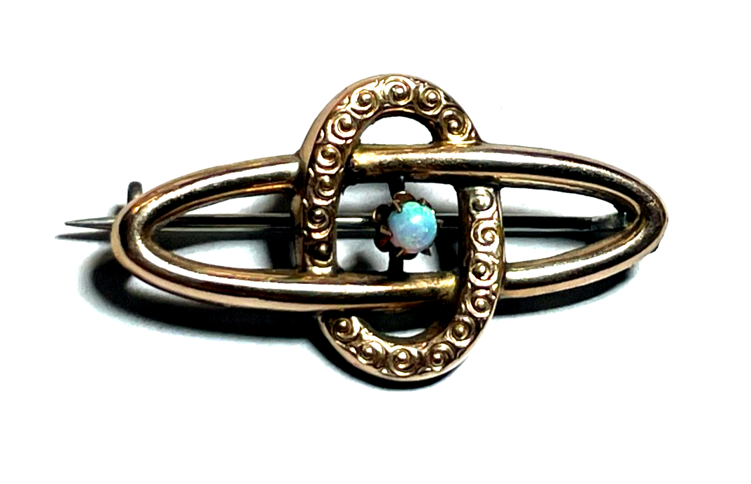 Antik Golddouble Rotgold farb. Brosche Anstecknadel Opal um 1900 top gepflegt0