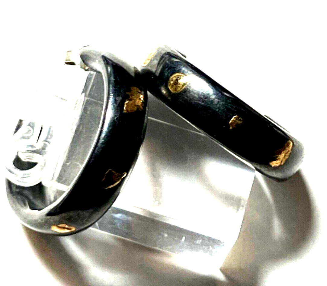 Massive stattliche 925 Silber Creolen Ohrringe geschwärzt Echtgold Dekor Ø 3 cm0