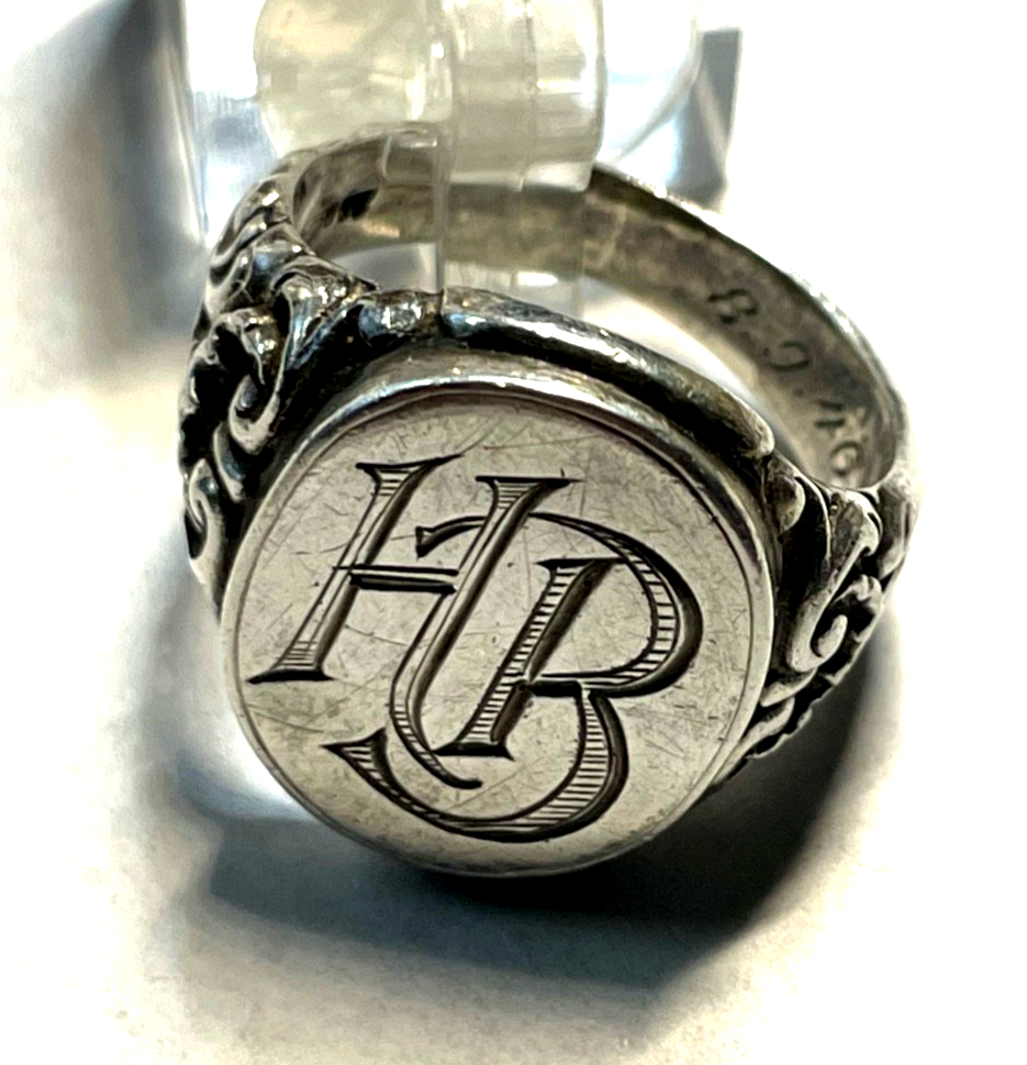 Antik 835 Silber Herrenring Ring Siegelring Initialen HB o BH RG 64 Handarbeit11
