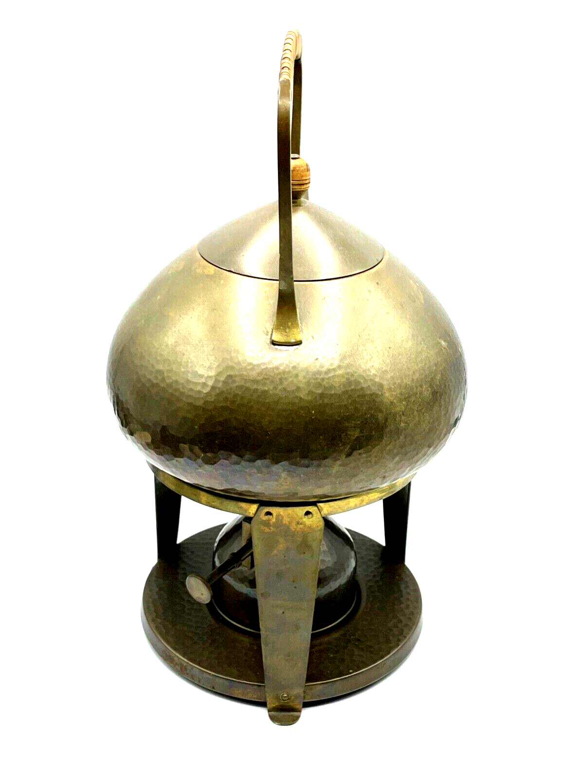 Jugendstil Messing Teekanne Stövchen F&R Fischer Hammerschlag Handarbeit2