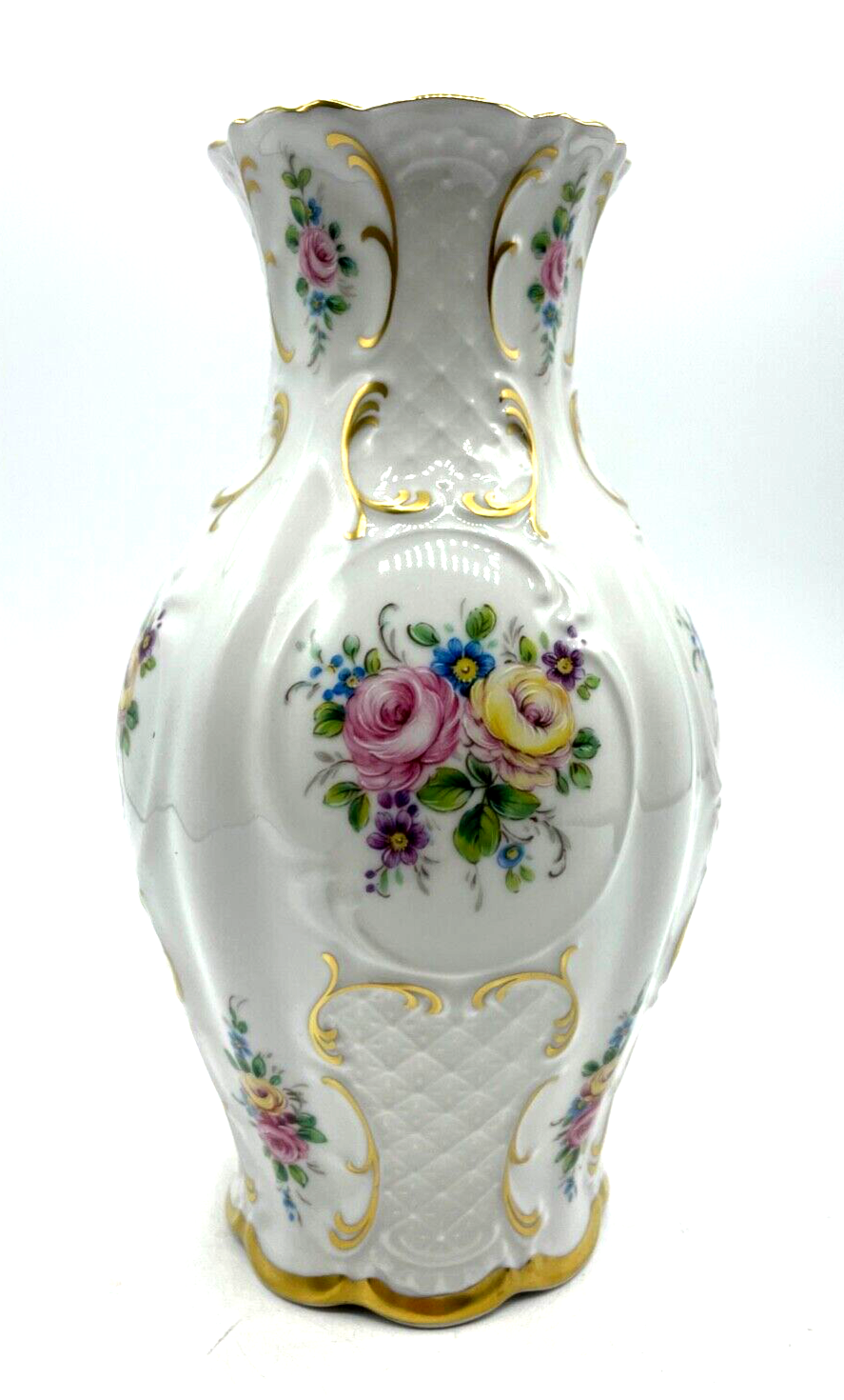 Lindner Porzellan Vase 3320 Golddekor Blumen Bukett sehr gepflegt H 20,5 cm0