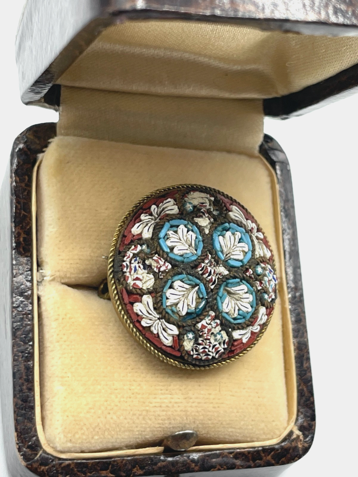Antik sehr feine Glasmosaik Brosche Mosaik Anstecknadel Italien um 1900 Handarbe1