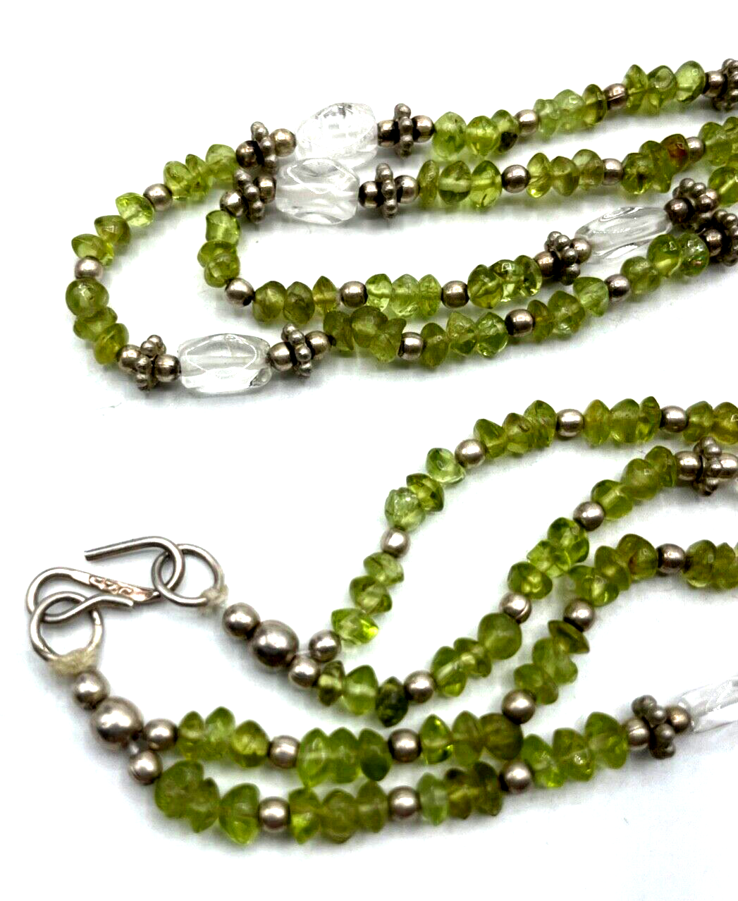 Edelstein Mix Kette Collier 2 reihig Peridot + Bergkristall + 925 Silber neuw.2