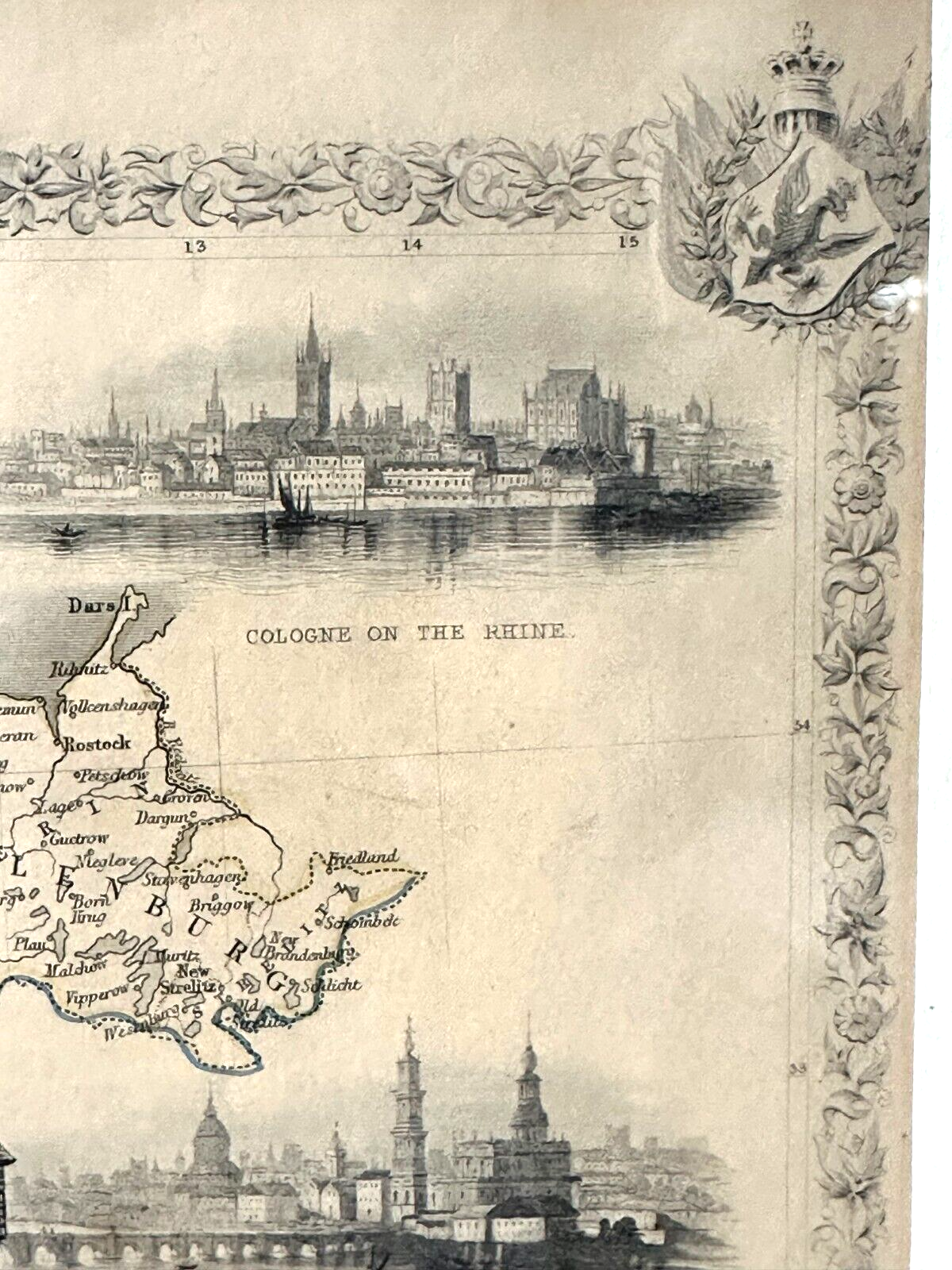 Landkarte Germany Deutschland 1853 - Stahlstich mit Städteansichten - J. Rapkin4