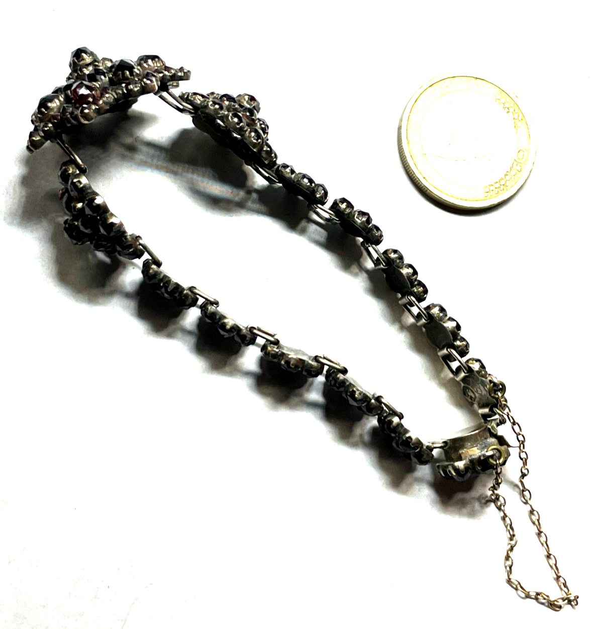 Antik attraktives Granat Armband vor 1900 Silber vergoldet L19cm B24mm komplett10
