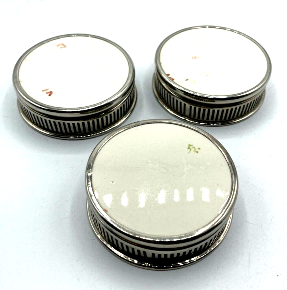 3 Jugendstil Glas Untersetzer Keramik Metallrahmen Wasserlilie Seerose Motiv5