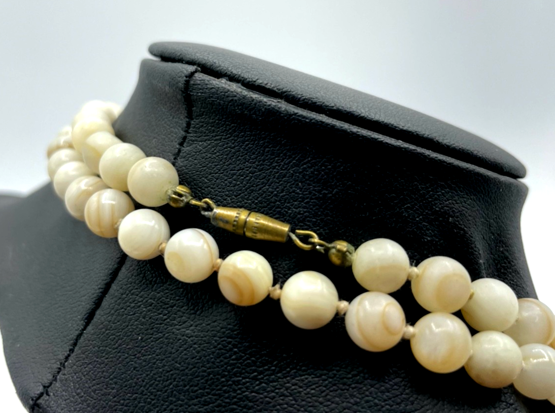 Antik weißer Achat Kette 86 cm lange Kugelkette Ø 7 mm geknüpft sehr gepflegt2