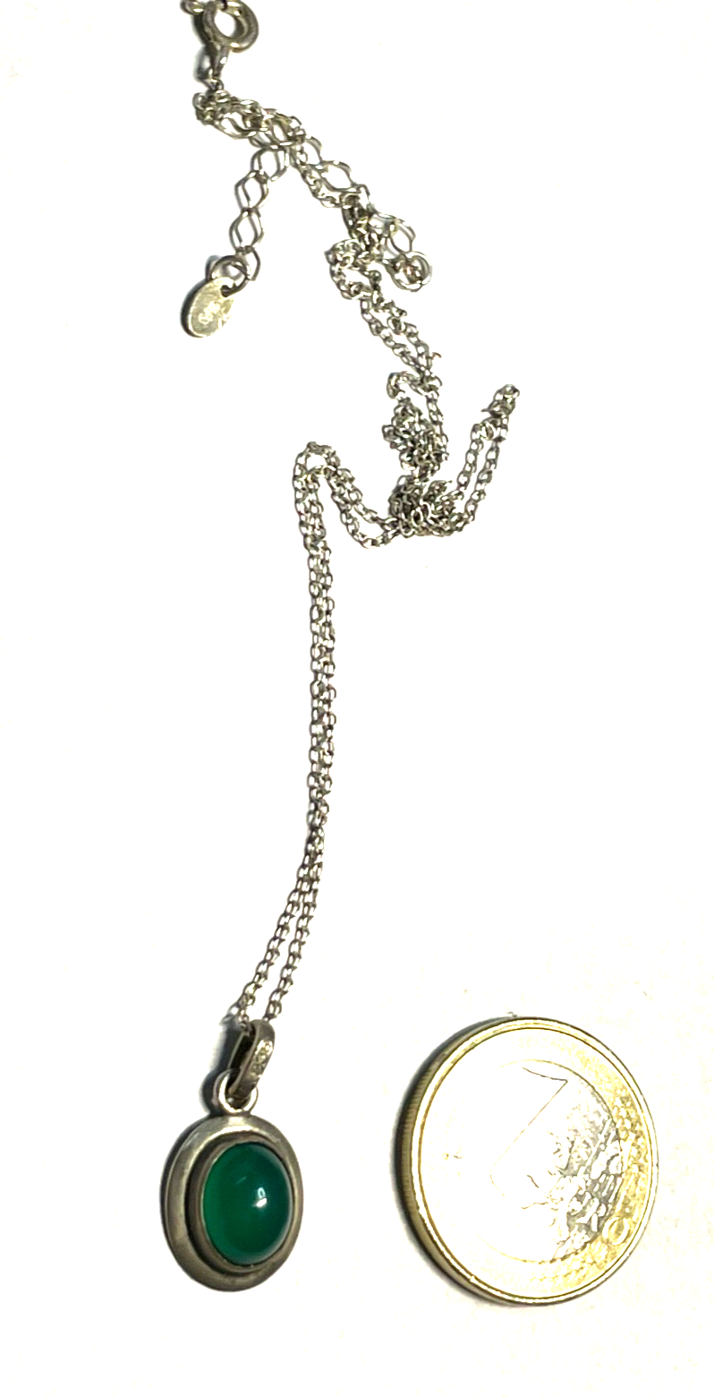 Eleganter kleiner vintage 835 Silber Chrysopras Anhänger an 925 Sterling Kette6