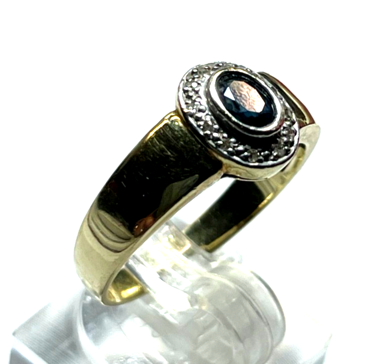 585 Gold 14 K Ring Saphir Diamant Halo Ø 18,5 mm RG 58 Juwelier Qualität gepfl.8