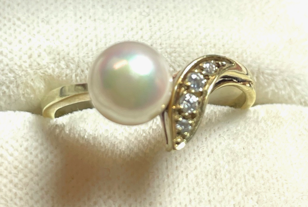 585 Gold 14 K Gelbgold Ring Südsee Perle Brillanten 0,06 ct Ø 18,5 mm RG 58 gepf0