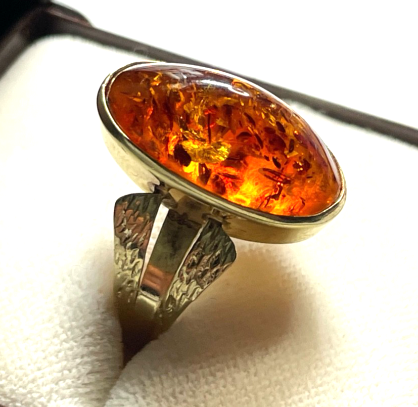 Vintage wunderschöner 333 Gold 8K Ring Bernstein Cabochon Ø 18 mm RG 57 Juwelier0