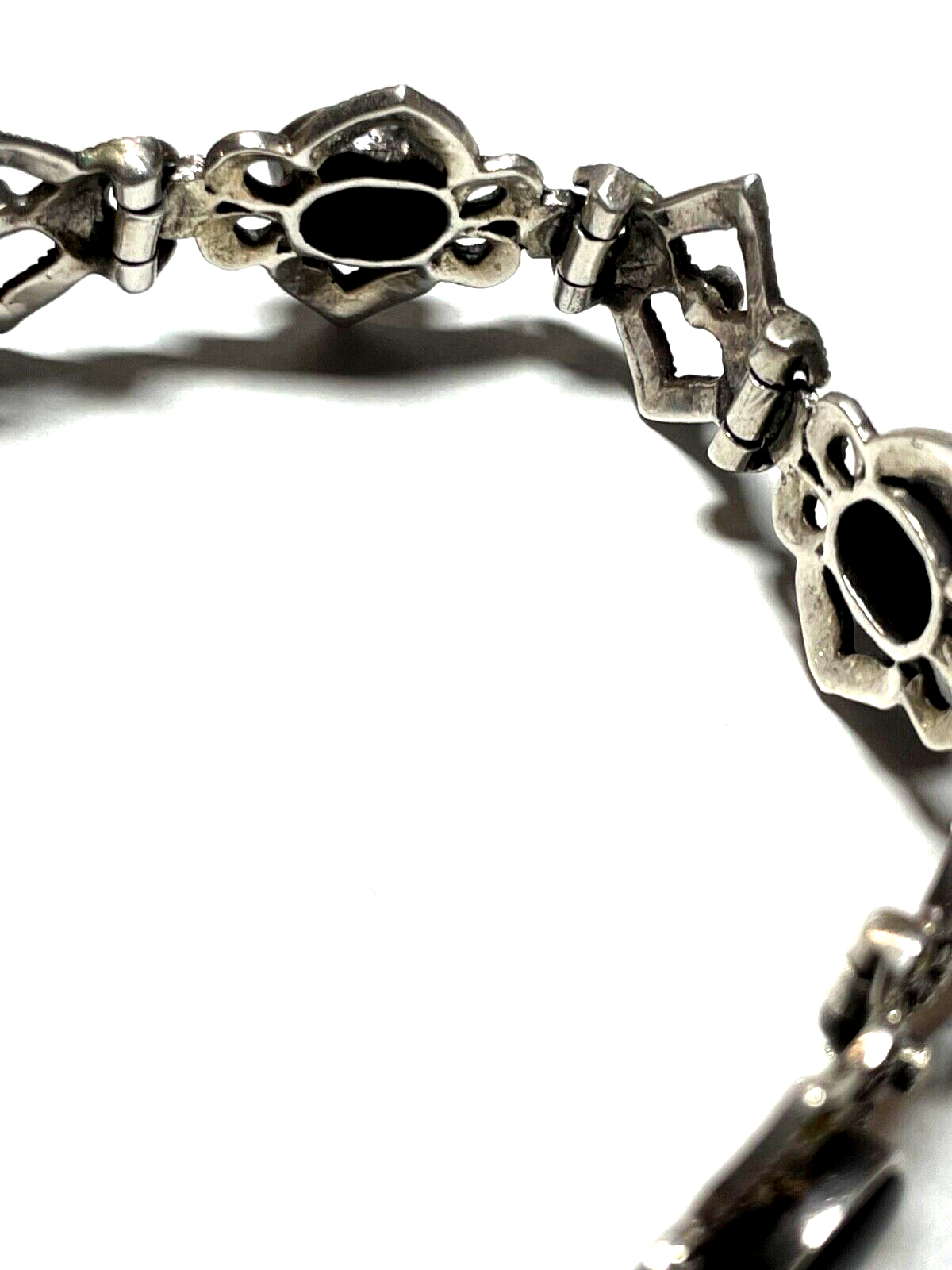 Traumhaftes solides 925 Silber Armband Handarbeit schwarzer Onyx + Markasit10