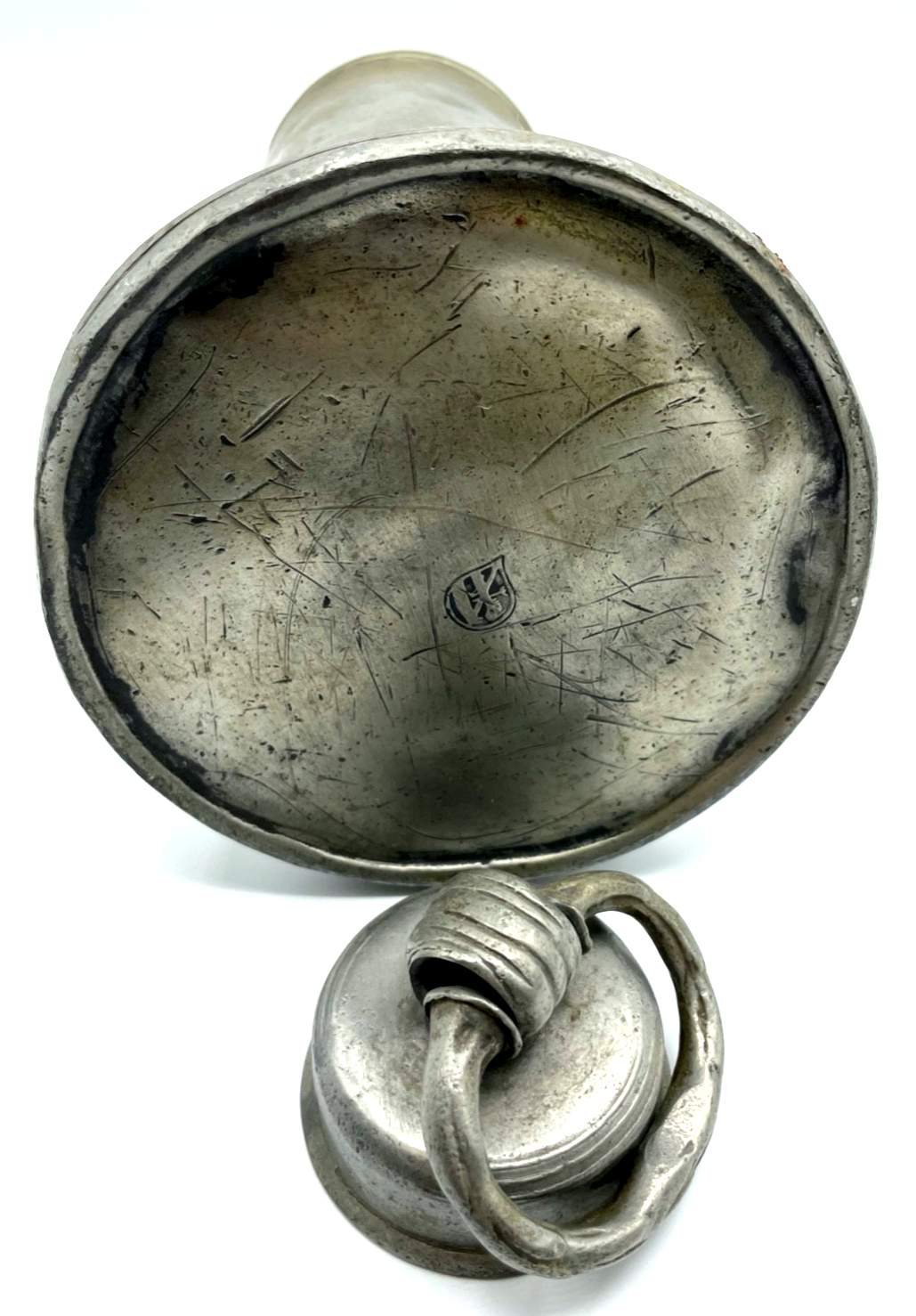 Antik Zinn Kanne mit Schraubdeckel Original von 1882 H ca. 30 cm Handarbeit5
