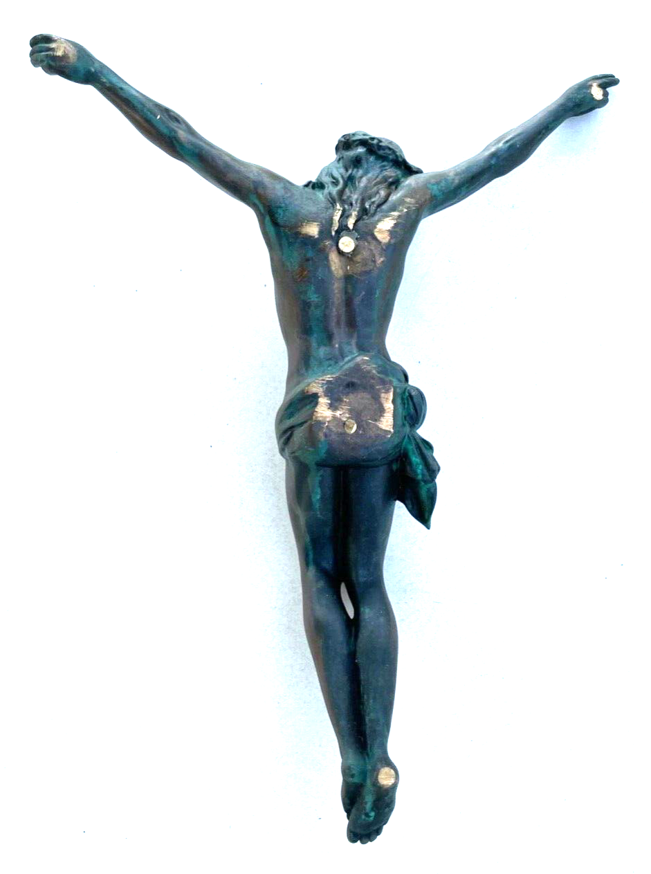 Grab Stein oder Kreuz Figur Jesus Inri massive Bronze vintage H 43  B 36 cm8