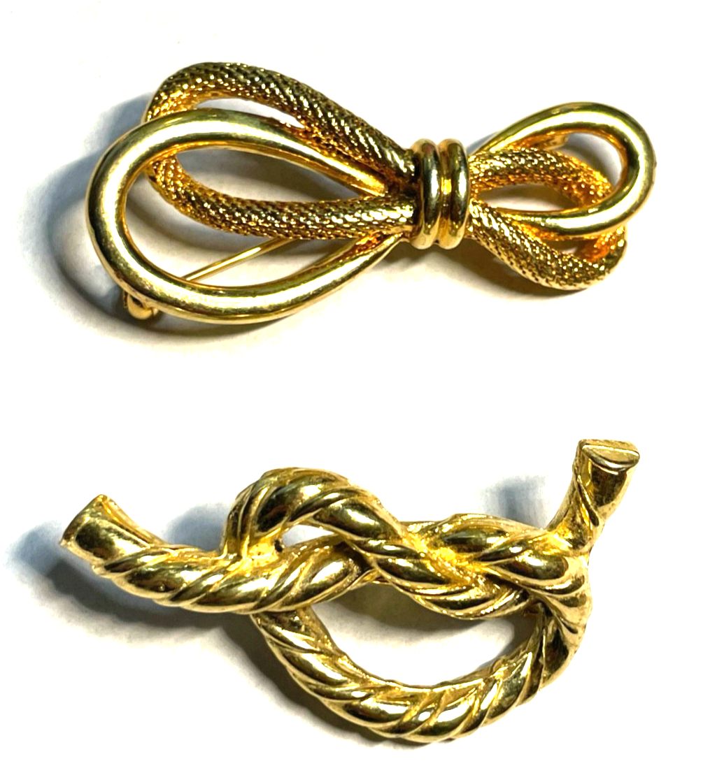 Vintage Modeschmuck 2 x Brosche Schleife Anstecknadel vergoldet sehr gepflegt0