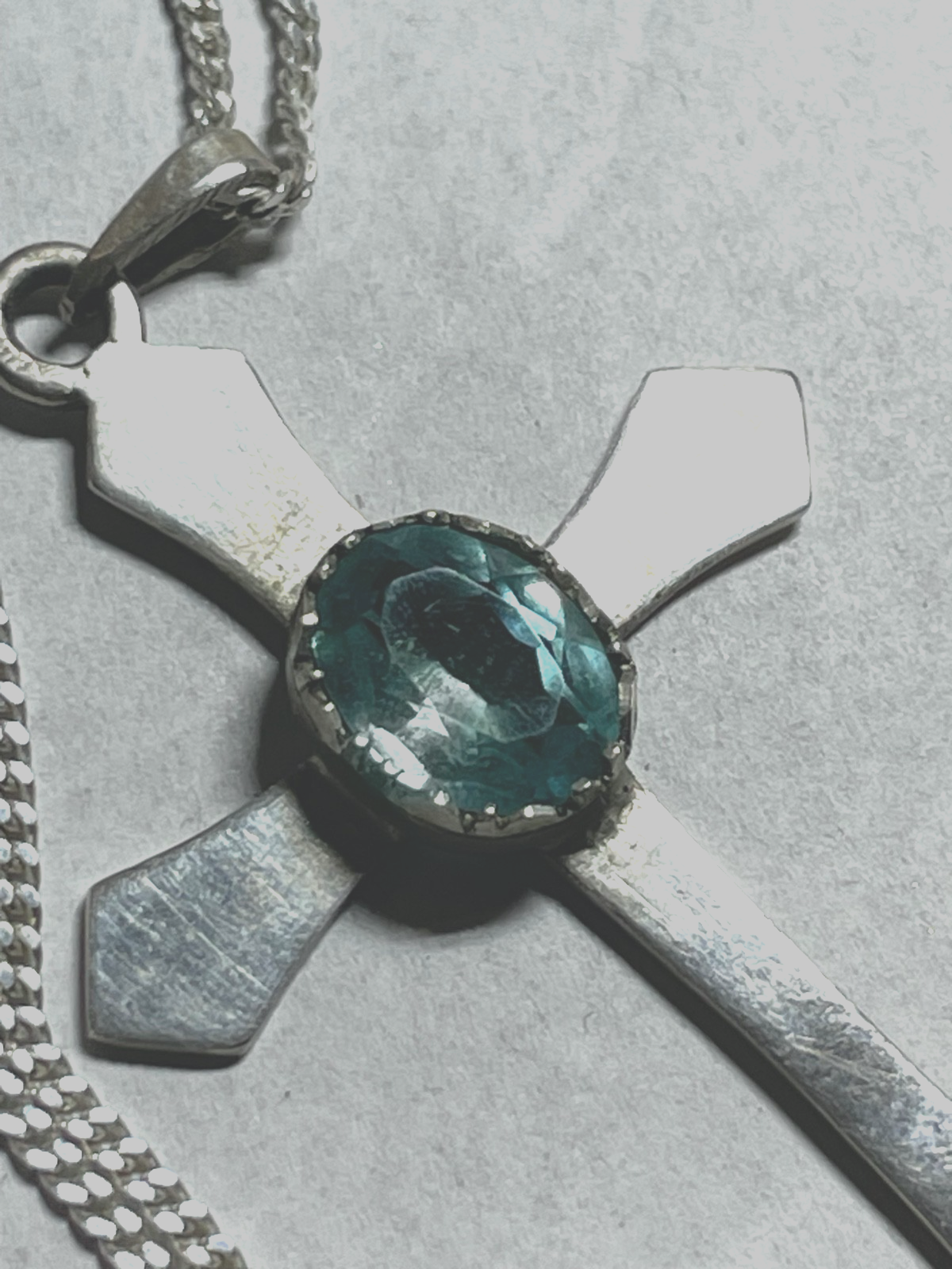 925 Silber 45 cm Venezianerkette + Kreuz Anhänger mit Blautopas Antikstil gepfl.6