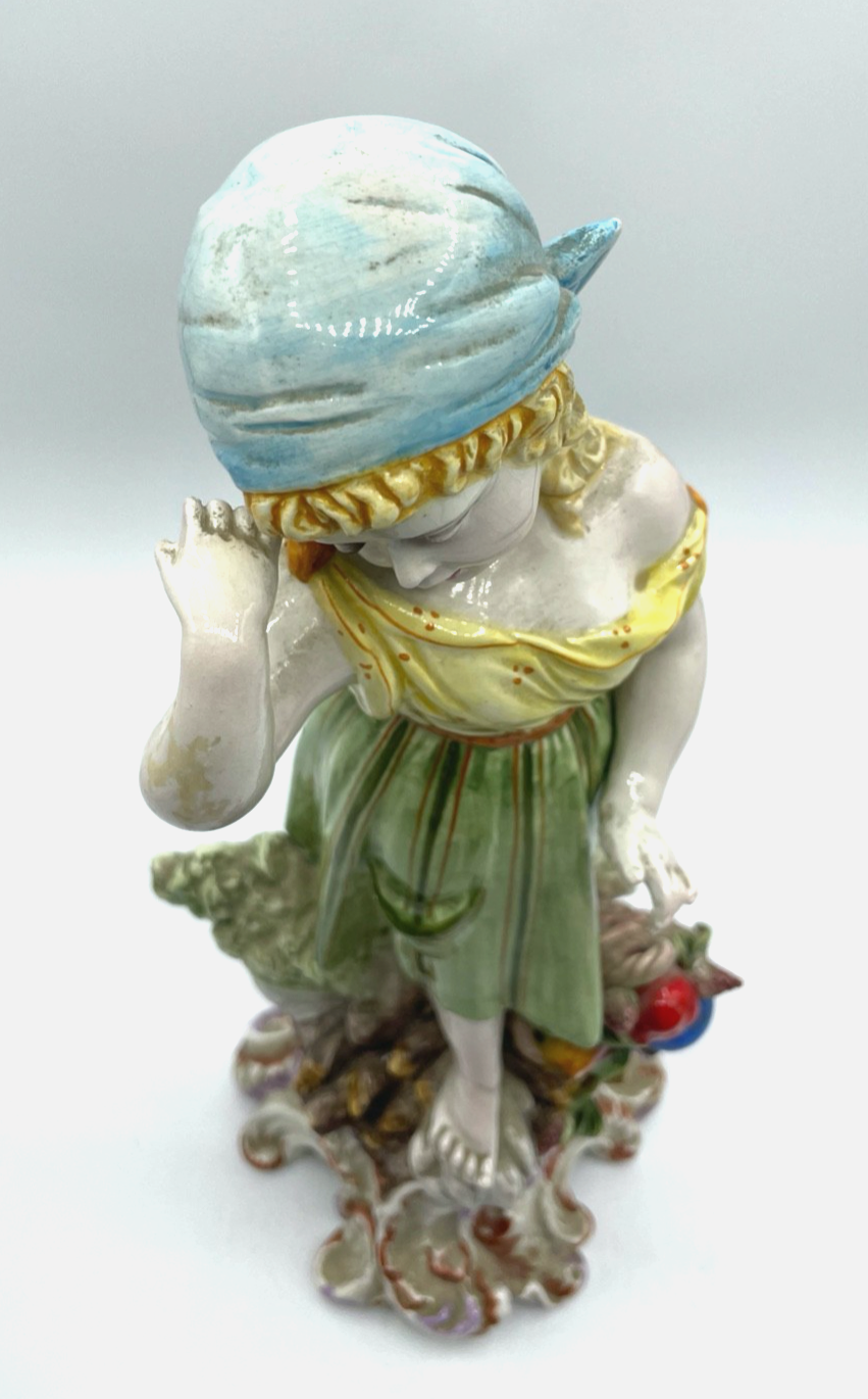 Antik große Porzellan Figur handbemalt aus Italien H 31,5 cm Mädchen Obstkorb3