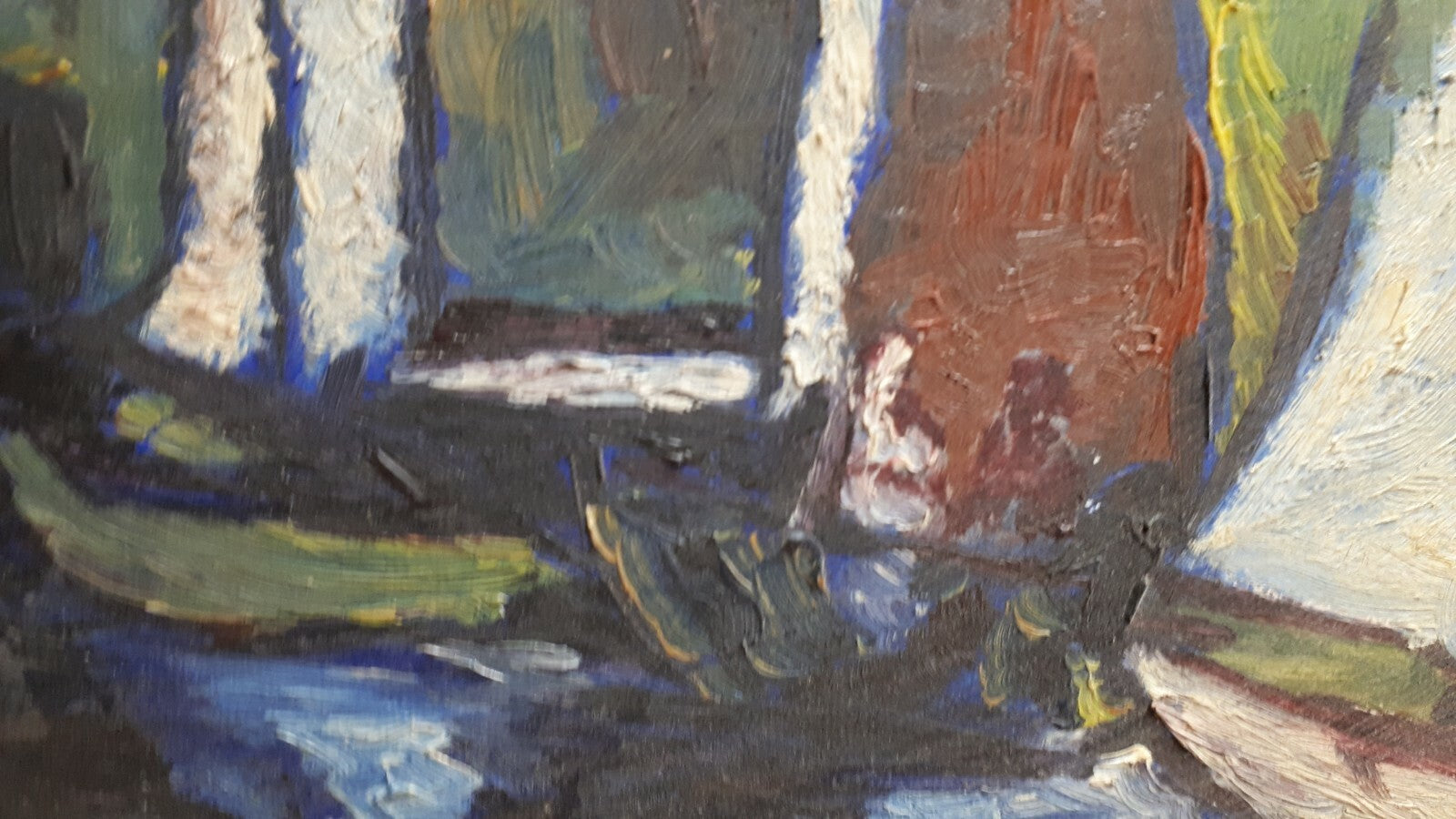 maritimes Ölgemälde - Öl auf Karton - gerahmt - Hafen Szene - 68 x 38 cm2