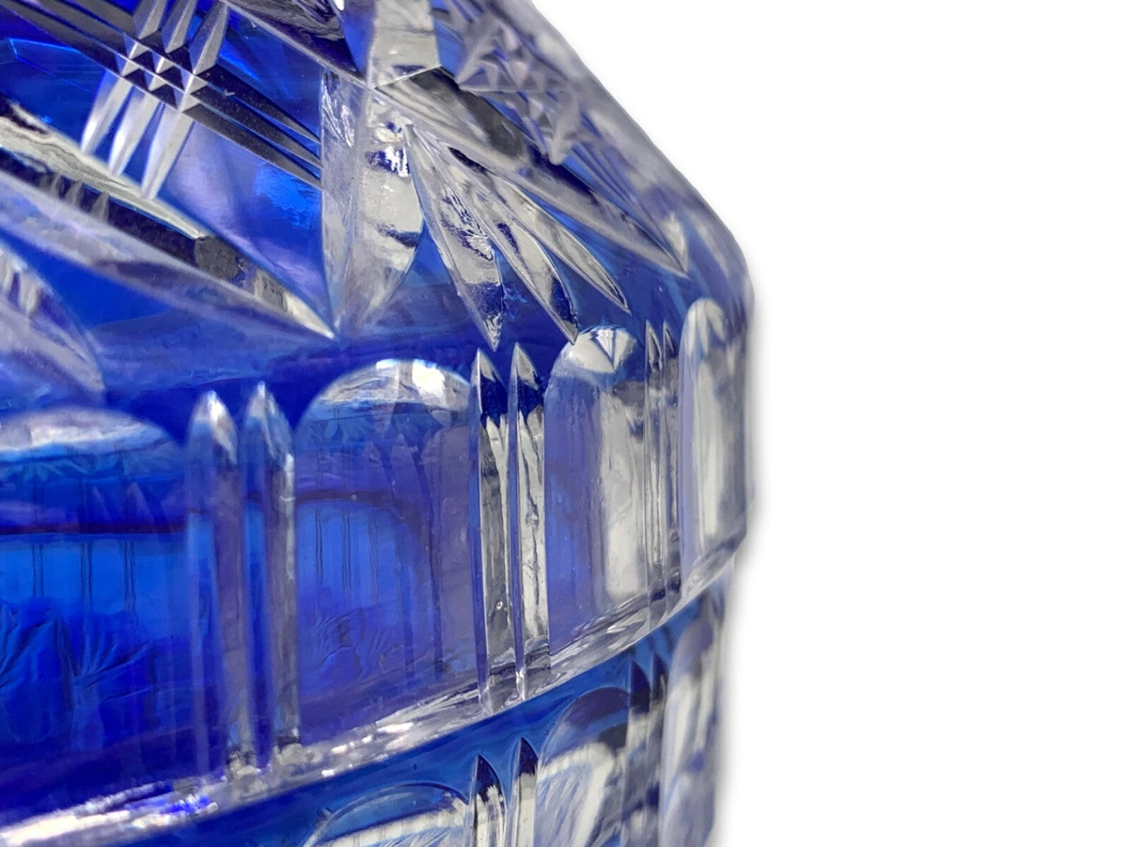 Bonboniere Deckeldose - Kristall Glas - Überfang Blau geschliffen 4