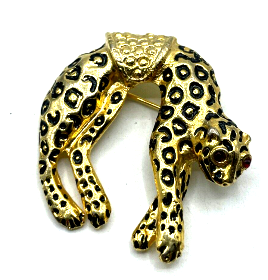 Vintage Brosche Anstecknadel 80er J großer Panther Leopard rote Augen gepflegt2