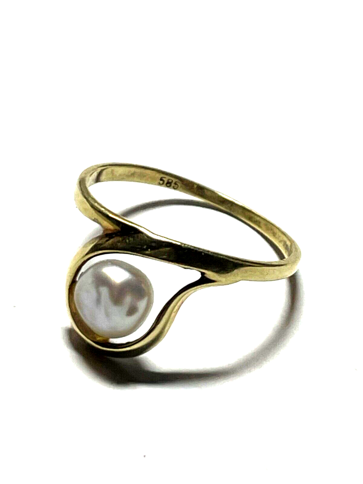 Solider 585 Gold 14 K Ring 16 mm RG 51 mit weißer Perle Juwelier gepflegt0