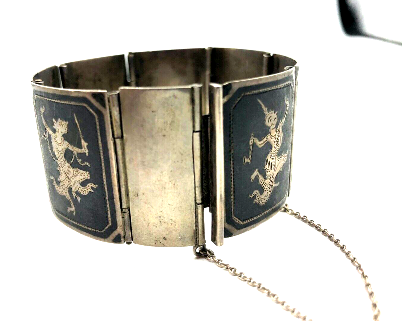 Stattliches vintage 925 Sterling Silber Armband Siam Tempeltänzer L 18 cm B 3 cm8