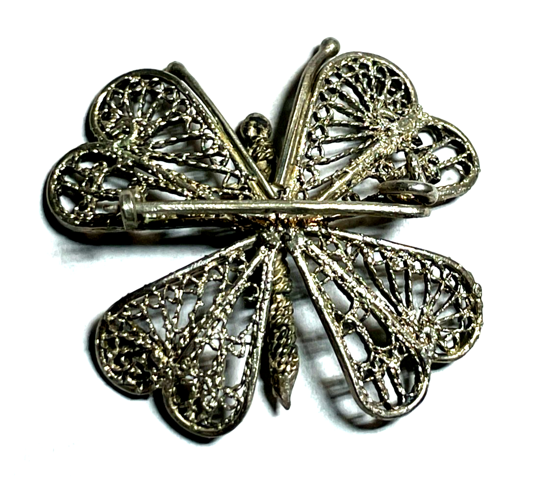 Antik 800 Silber Brosche Anstecknadel Filigransilber Schmetterling Trachtenmode4