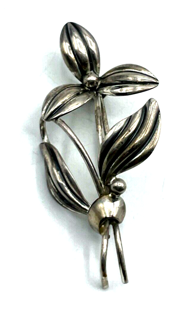 Vintage TEKA 835 Silber Brosche Retro Anstecknadel Blume Veilchen Handarbeit3