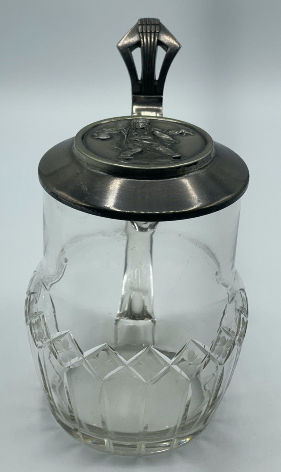 Gepflegter Jugendstil WMF Glaskrug Deckel Britannia versilbert Bierkrug 0,4Ltr.10