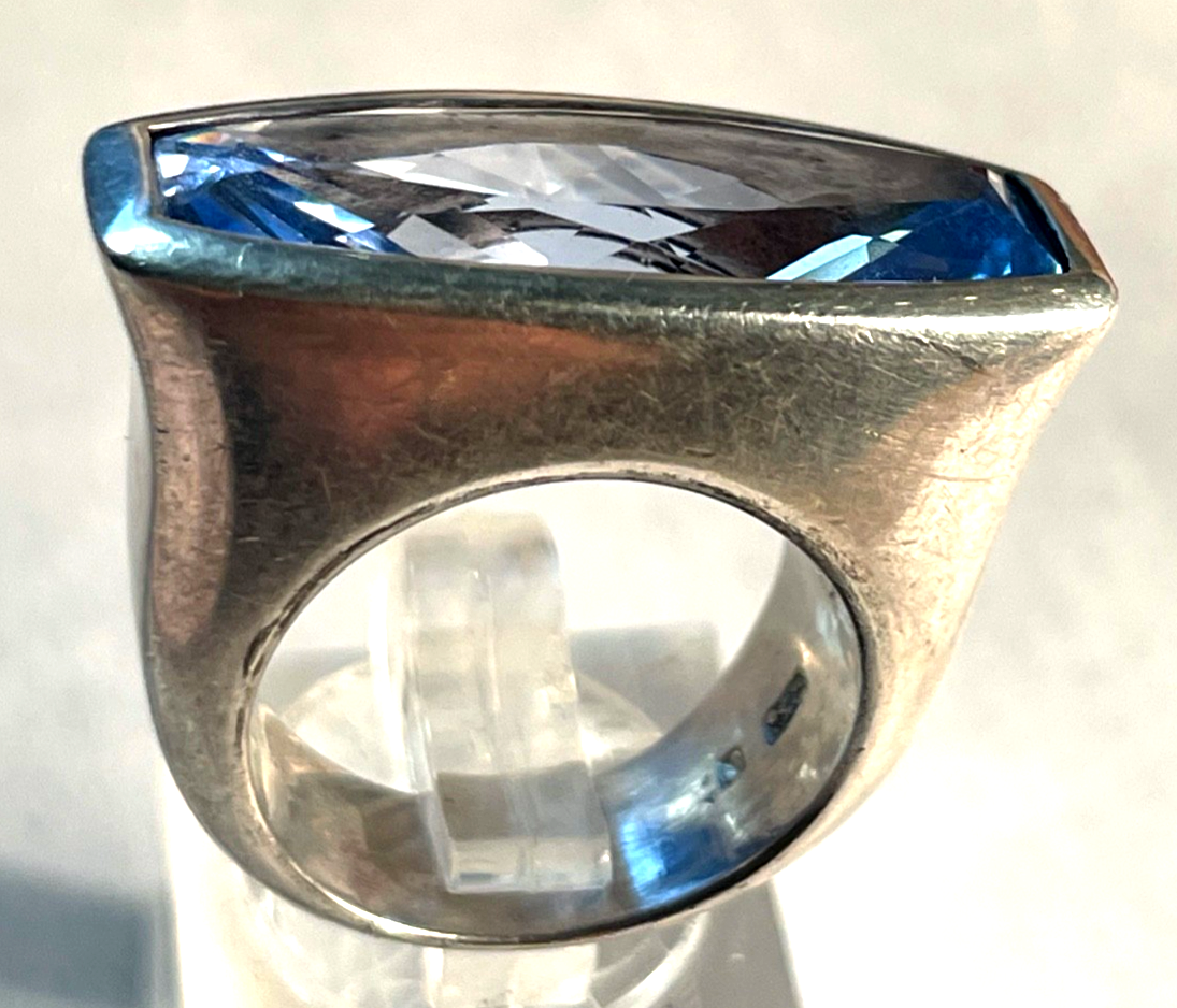Massiv Design 925 Silber Ring mit gr. Blautopas  Ø 17  RG 55 gepflegt Juwelier5