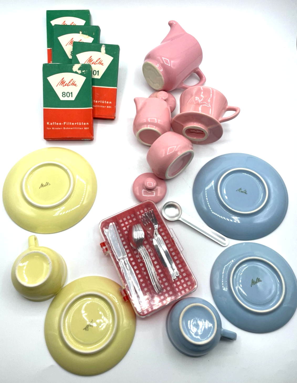mid century Kinder Melitta Kaffee Geschirr mit Filter + Filtertüten Dachboden5