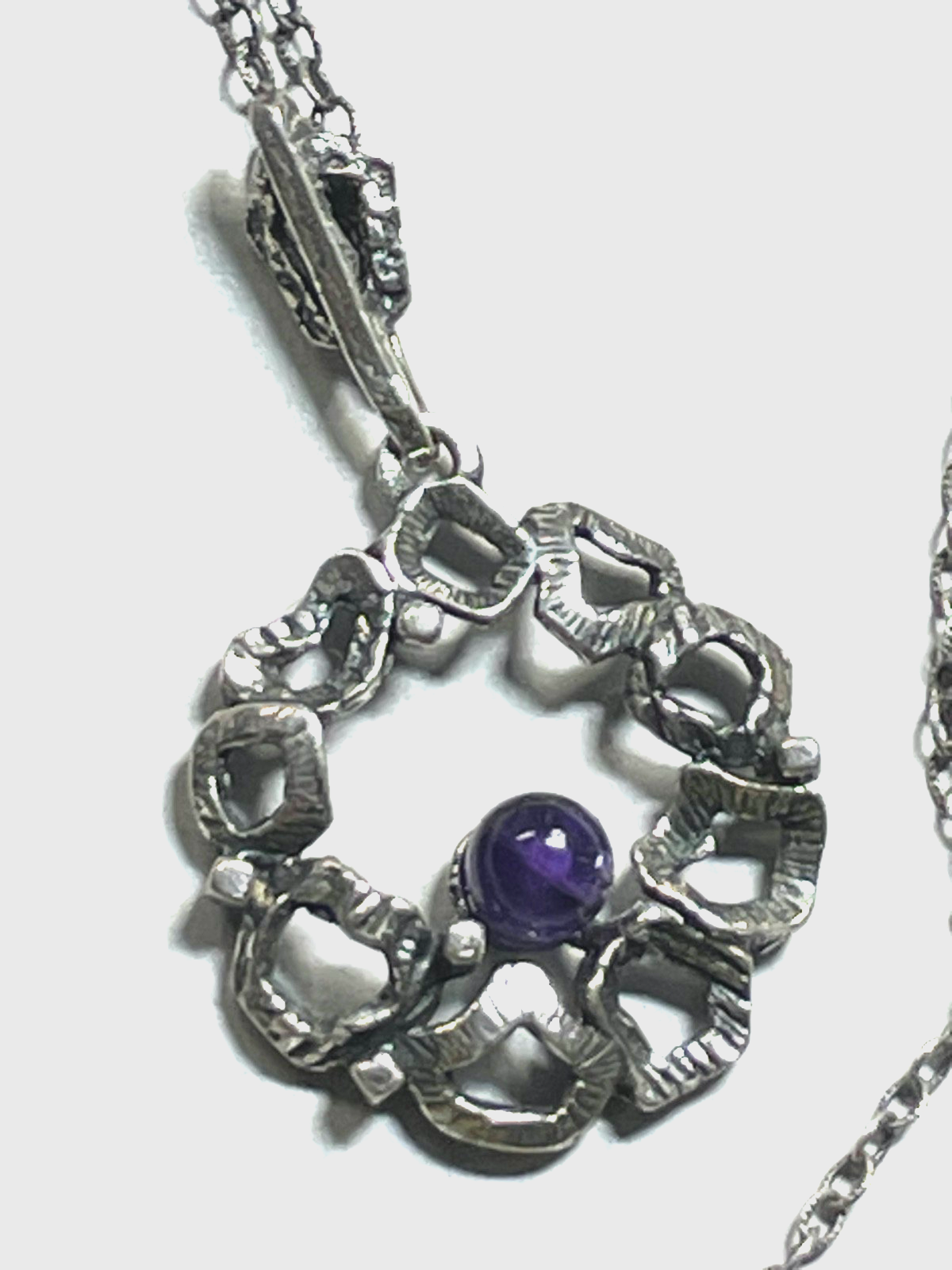 Vintage TEKA Design 835 Silber Kette + Anhänger 70er J Amethyst Brutalist gepfl.2