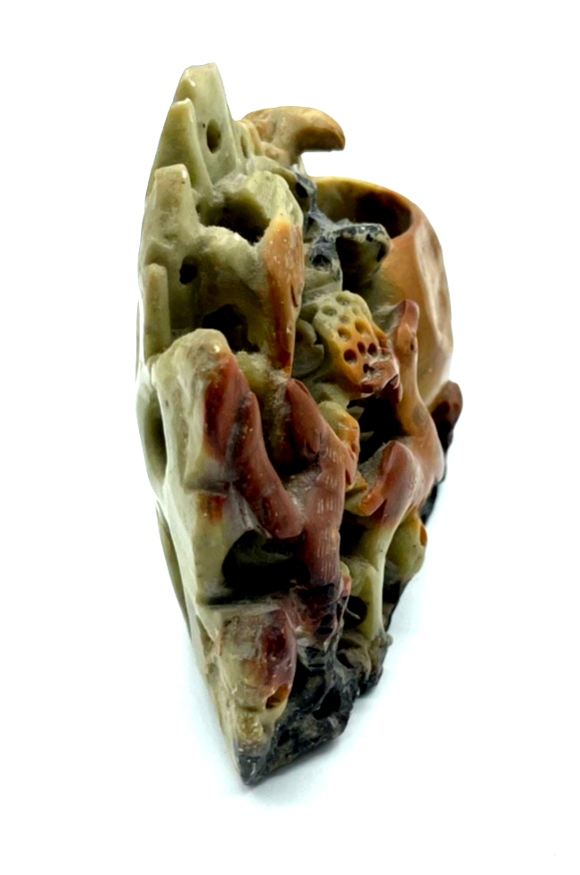 Antik Speckstein Handarbeit chinesischer Pinselhalter Pinselwascher H 11,5 cm3