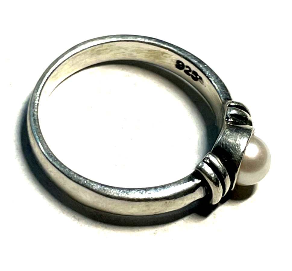 Gepflegter Pandora 925 Sterling Silber Ring mit weißer Zuchtperle 17,5 mm RG 554
