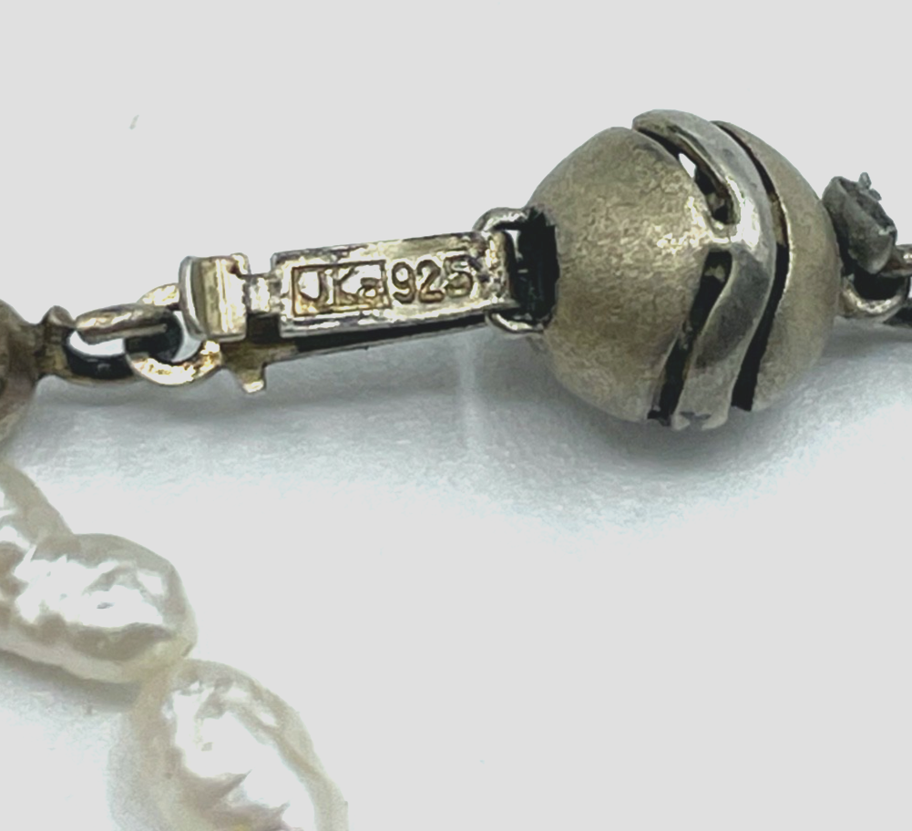 Elegant 45, 5 cm Biwa Perlen Perlenkette Reiskorn 925 Silber Kugelschliesse gepf3