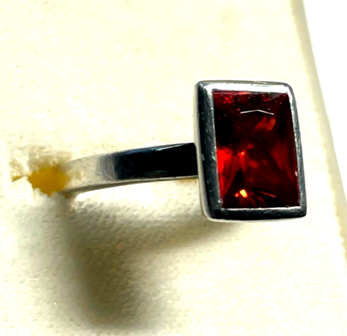 LUMANI moderner solider 925 Silber Ring orange-rot Farbstein Ø 17 mm RG 541