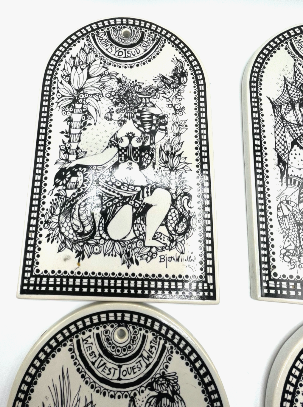 4x Rosenthal Porzellan Tafel * Die vier Windrichtungen * Björn Wiinblad gepfl.2