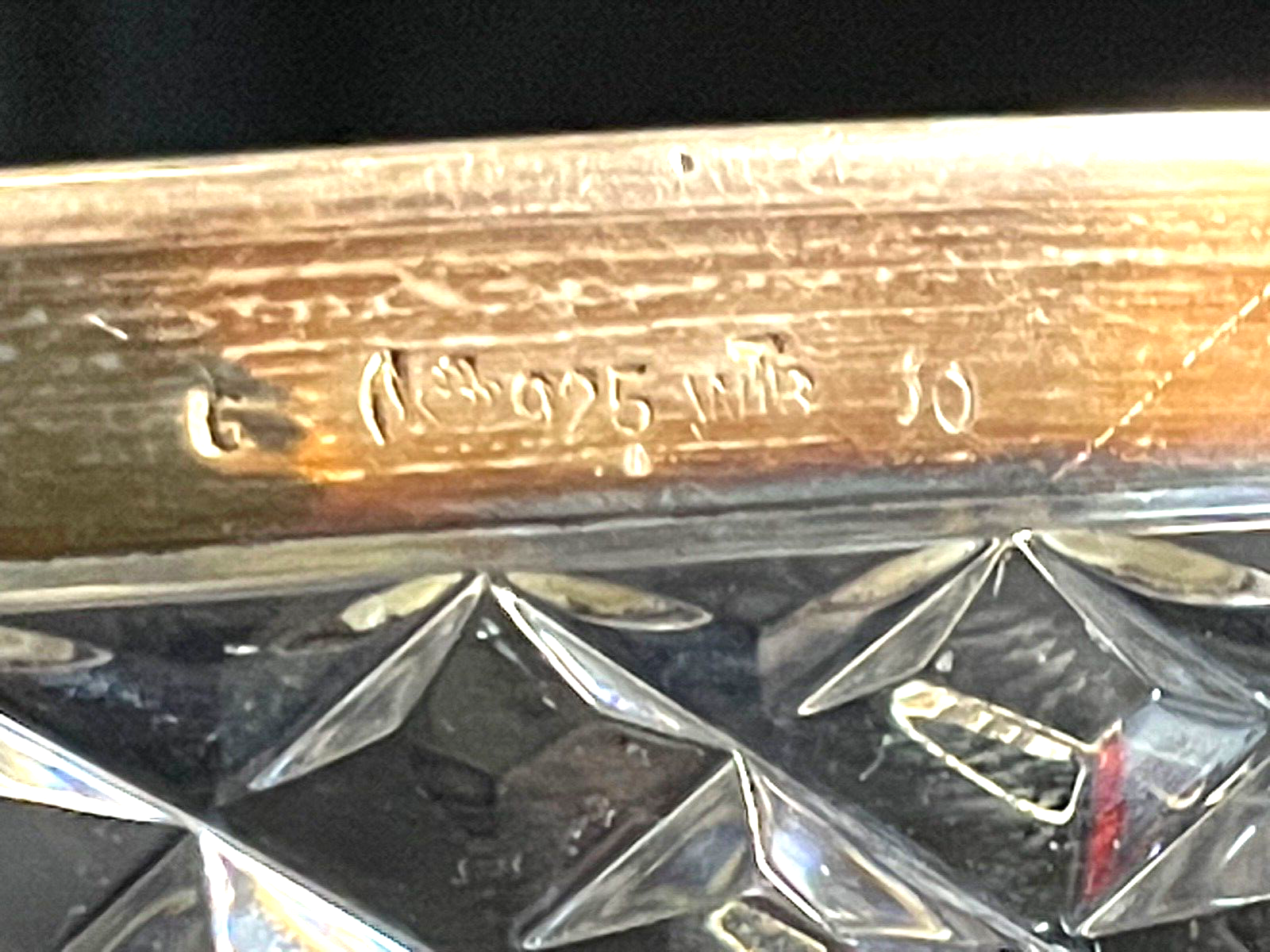 Kristall Glas Schüssel 925 Silberrand WTB Halbmond Krone Widmung Bco Ø17,5 H7,511